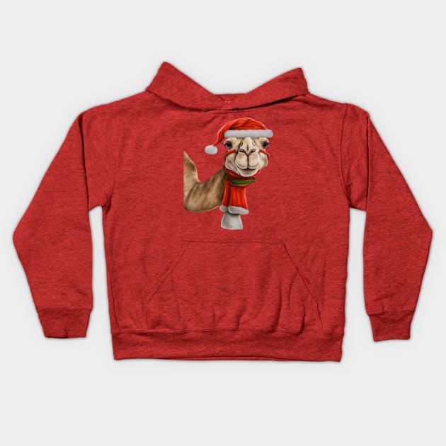 Adorable Cute Camel Wearing Santa Hat Christmas v2 Kids Hoodie by taiche